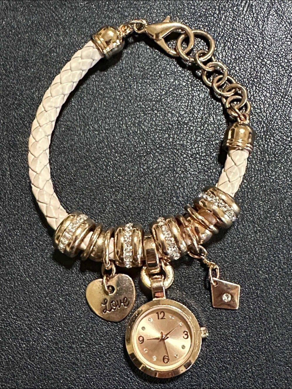 Accutime Watch Co Rose Gold Charm Bracelet Watch